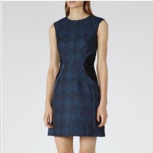 Reiss Kori Textured Print Blue Fit Flare Dress